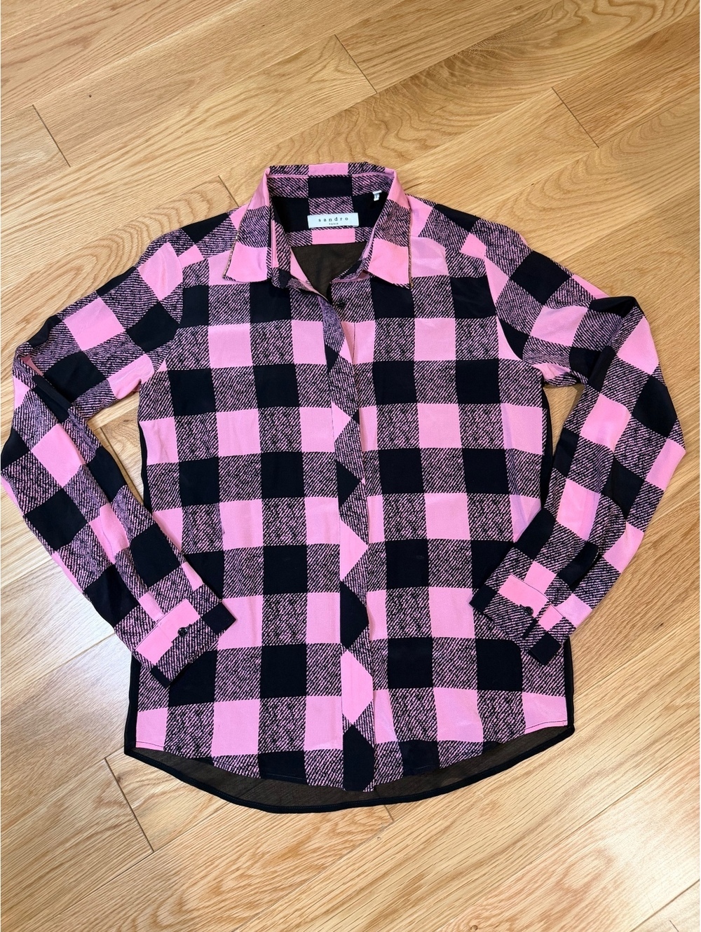 Sandro Paris Silk Blouse Buffalo Pink and Black Size 1